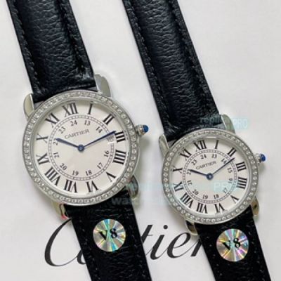 Replica RONDE SOLO DE CARTIER Lover Watch Rose Silver Diamond Bezel